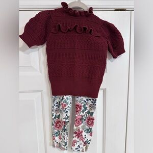Janie and Jack Burgundy Sweater and Floral Leggings Set